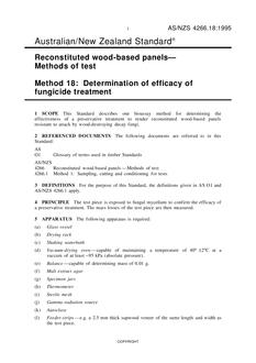 AS/NZS 4266.18: 04/05/1995 Reconstituted wood-based panels – Methods of test, Method 18: Determination of efficacy of fungicide treatment