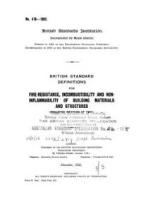 AS A30: 01/01/1935 Fire-resistance, incombustibility and non-inflammability of building materials and structures (including methods of test)