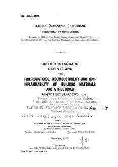 AS A30: 01/01/1935 Fire-resistance, incombustibility and non-inflammability of building materials and structures (including methods of test)