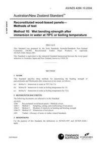 AS/NZS 4266.10: 03/26/2004 Reconstituted wood-based panels – Methods of test, Method 10: Wet bending strength after immersion in water at 70°C or boiling temperature