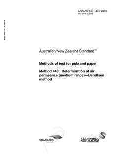 AS/NZS 1301.440: 10/18/2016 Methods of test for pulp and paper, Method 440: Determination of air permeance (medium range) – Bendtsen method