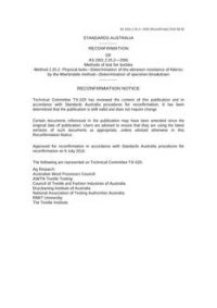 AS 2001.2.25.2: 03/03/2006 Methods of test for textiles, Method 2.25.2: Physical tests – Determination of the abrasion resistance of fabrics by the Martindale method – Determination of specimen breakdown