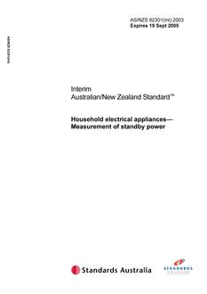 AS/NZS 62301(INT): 09/19/2003 Household electrical appliances – Measurement of standby power