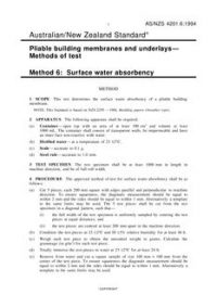 AS/NZS 4201.6: 06/14/1994 Pliable building membranes and underlays – Methods of test, Method 6: Surface water absorbency