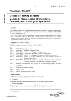 AS 1012.9: 06/27/2014 Methods of testing concrete, Method 9: Compressive strength tests – Concrete, mortar and grout specimens