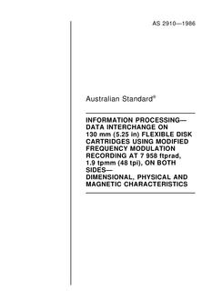 AS 2910: 01/01/1986 Information processing – Data interchange on 130 mm (5.25 in) flexible disk cartridges using modified frequency modulation recording at 7958 ftprad, 1.9 tpmm (48 tpi), on both sides – Dimensional, physical and magnetic characteristics