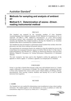 AS 3580.6.1: 08/09/2011 Methods for sampling and analysis of ambient air, Method 6.1: Determination of ozone – Direct-reading instrumental method
