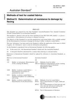 AS 4878.9: 10/25/2001 Methods of test for coated fabrics, Method 9: Determination of resistance to damage by flexing
