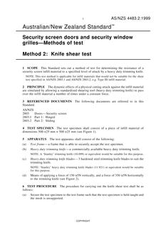 AS/NZS 4483.2: 09/05/1999 Security screen doors and security window grilles – Methods of test, Method 2: Knife shear test