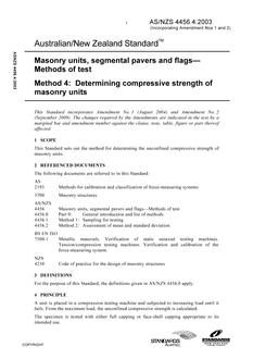 AS/NZS 4456.4: 09/25/2003 Masonry units, segmental pavers and flags – Methods of test, Method 4: Determining compressive strength of masonry units