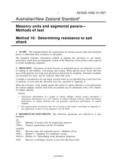 AS/NZS 4456.10: 04/05/1997 Masonry units and segmental pavers – Methods of test, Method 10: Determining resistance to salt attack