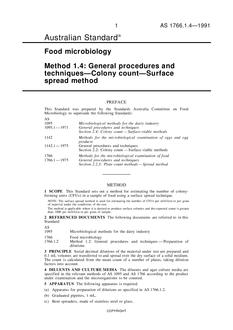 AS 1766.1.4: 12/31/1990 Food microbiology, Method 1.4: General procedures and techniques – Colony count – Surface spread method