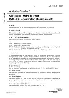 AS 3706.6: 04/30/2012 Geotextiles – Methods of test, Method 6: Determination of seam strength