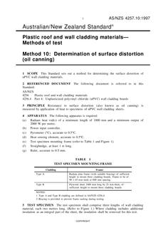 AS/NZS 4257.10: 02/05/1997 Plastic roof and wall cladding materials – Methods of test, Method 10: Determination of surface distortion (oil canning)
