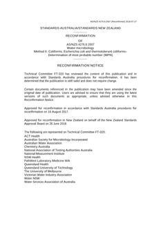 AS/NZS 4276.6: 03/20/2007 Water microbiology, Method 6: Coliforms, Escherichia coli and thermotolerant coliforms – Determination of most probable number (MPN)