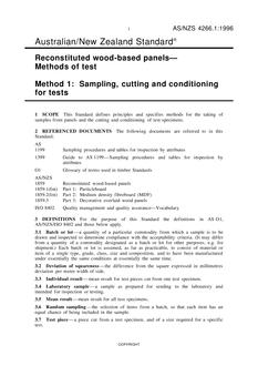 AS/NZS 4266.1: 06/05/1996 Reconstituted wood-based panels – Methods of test, Method 1: Sampling, cutting and conditioning for tests