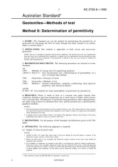 AS 3706.9: 10/14/1990 Geotextiles – Methods of test – Determination of permittivity