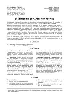 AS 1301.P414M: 01/01/1986 Methods of test for pulp and paper – Metric units, Part 414M: Conditioning of paper for testing