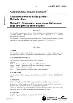 AS/NZS 4266.2: 03/26/2004 Reconstituted wood-based panels – Methods of test, Method 2: Dimensions, squareness, flatness and edge straightness of whole panel