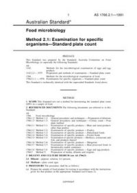 AS 1766.2.1: 12/31/1990 Food microbiology, Method 2.1: Examination for specific organisms – Standard plate count