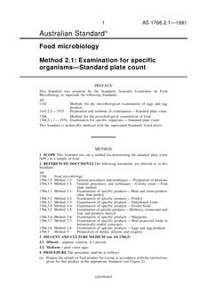 AS 1766.2.1: 12/31/1990 Food microbiology, Method 2.1: Examination for specific organisms – Standard plate count