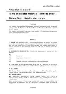 AS 1580.504.1: 01/01/1993 Paints and related materials – Methods of test – Metallic zinc content