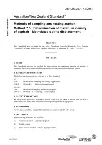 AS/NZS 2891.7.3: 06/27/2014 Methods of sampling and testing asphalt, Method 7.3: Determination of maximum density of asphalt – Methylated spirits displacement