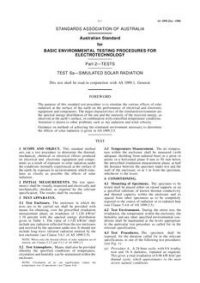 AS 1099.2SA: 12/31/1979 Basic environmental testing procedures for electrotechnology, Part 2SA: Tests – Test Sa – Simulated solar radiation