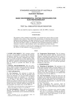 AS 1099.2SA: 12/31/1979 Basic environmental testing procedures for electrotechnology, Part 2SA: Tests – Test Sa – Simulated solar radiation