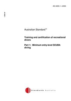 AS 4005.1: 01/01/2000 Training and certification of recreational divers – Minimum entry-level SCUBA diving