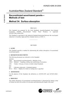 AS/NZS 4266.34: 03/26/2004 Reconstituted wood-based panels – Methods of test, Method 34: Surface absorption