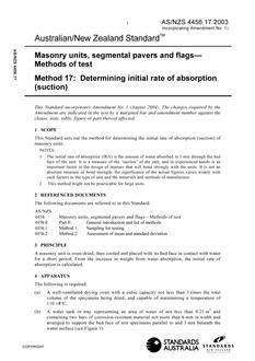 AS/NZS 4456.17: 09/25/2003 Masonry units, segmental pavers and flags – Methods of test, Method 17: Determining initial rate of absorption (suction)
