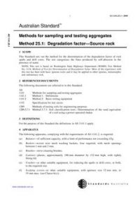AS 1141.25.1: 01/01/2000 Methods for sampling and testing aggregates, Method 25.1: Degradation factor – Source rock