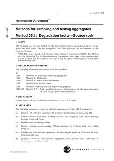 AS 1141.25.1: 01/01/2000 Methods for sampling and testing aggregates, Method 25.1: Degradation factor – Source rock