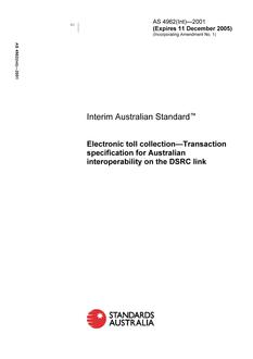 AS 4962(INT): 01/01/2001 Electronic toll collection – Transaction specification for Australian interoperability on the DSRC link