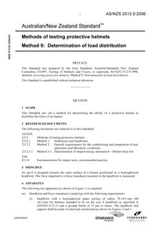 AS/NZS 2512.9: 06/13/2006 Methods of testing protective helmets, Method 9: Determination of load distribution