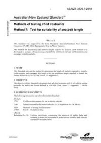 AS/NZS 3629.7: 02/24/2010 Methods of testing child restraints, Method 7: Test for suitability of seatbelt length