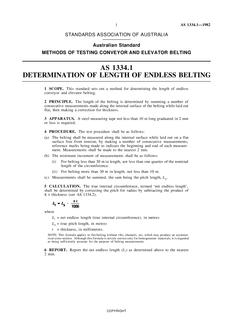 AS 1334.1: 02/08/1982 Methods of testing conveyor and elevator belting, Part 1: Determination of length of endless belting
