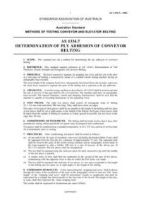 AS 1334.7: 02/08/1982 Methods of testing conveyor and elevator belting, Part 7: Determination of ply adhesion of conveyor belting