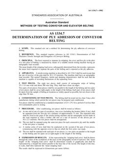 AS 1334.7: 02/08/1982 Methods of testing conveyor and elevator belting, Part 7: Determination of ply adhesion of conveyor belting
