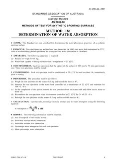 AS 2983.18: 01/01/1987 Methods of test for synthetic sporting surfaces – Determination of water absorption