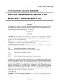 AS/NZS 1580.408.5: 01/01/1994 Paints and related materials – Methods of test, Method 408.5: Adhesion – Pull-off test