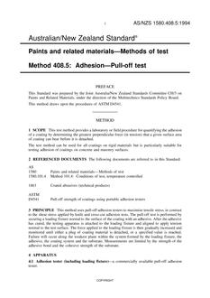 AS/NZS 1580.408.5: 01/01/1994 Paints and related materials – Methods of test, Method 408.5: Adhesion – Pull-off test