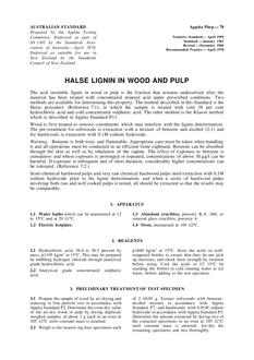 AS 1301.P6RP: 01/01/1978 Methods of test for pulp and paper (metric units) – Halse lignin in wood and pulp