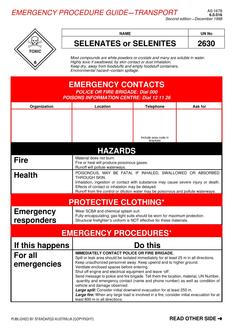 AS 1678.6.0.016: 01/01/1998 Emergency procedure guide – Transport – Selenates or selenites