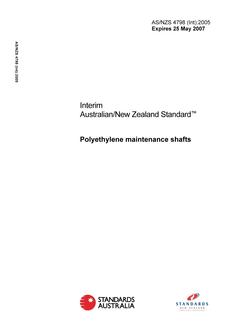 AS/NZS 4798(INT): 05/25/2005 Polyethylene maintenance shafts AS/NZS 4798(INT): 05/25/2005 Polyethylene maintenance shafts