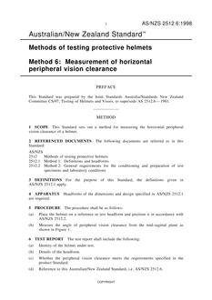 AS/NZS 2512.6: 01/01/1998 Methods of testing protective helmets, Method 6: Measurement of horizontal peripheral vision clearance