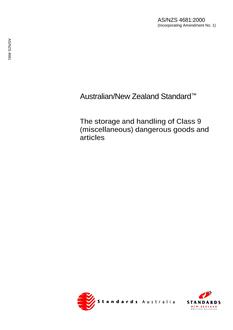 AS/NZS 4681: 12/06/2000 The storage and handling of Class 9 (miscellaneous) dangerous goods and articles