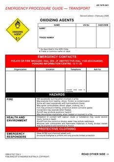 AS 1678.5A1: 02/07/2006 Emergency procedure guide – Transport – Oxidizing agents