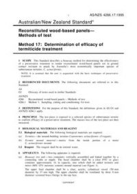 AS/NZS 4266.17: 04/05/1995 Reconstituted wood-based panels – Methods of test, Method 17: Determination of efficacy of termiticide treatment
